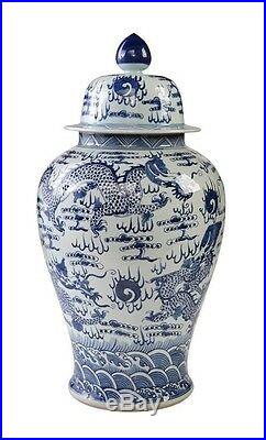 Decorative Blue and White Porcelain Lidded Temple Jar Dragon Motif 29