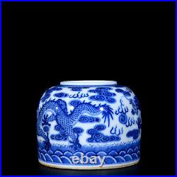 Fine Collectable Art Hand Painting Blue&white Porcelain Dragon Wash