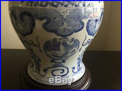 Fine Old Vintage Antique Chinese Blue White Dragon Art Ginger Jar Vase Lamp WOW