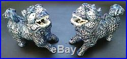 Gorgeous Blue/White Porcelain Qilin Pair Chinoiserie Figurines Foo Dog Dragon