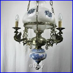 Gothic Dragons Delft Blue White Porcelain chandelier Hanging Lamp 4 Lights HTF