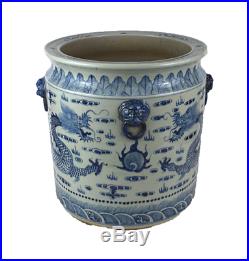 Large Blue and White Dragon Porcelain Large Planter Bowl 18 Diameter