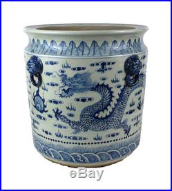 Large Blue and White Dragon Porcelain Large Planter Bowl 18 Diameter