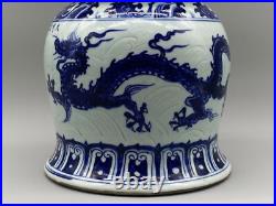 Large Superb Chinese Blue & White Dragon Pagoda Vase Xuande Marked Ming Revival