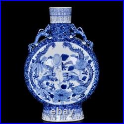 Nice Collectable Art Hand Painting Blue&white Porcelain Dragon Flat Vase