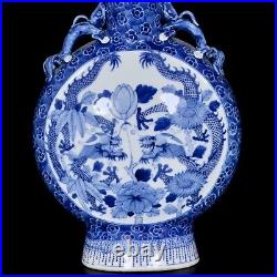 Nice Collectable Art Hand Painting Blue&white Porcelain Dragon Flat Vase