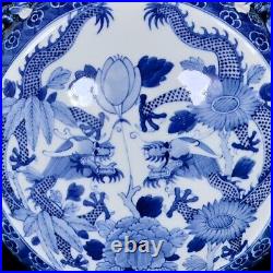 Nice Collectable Art Hand Painting Blue&white Porcelain Dragon Flat Vase