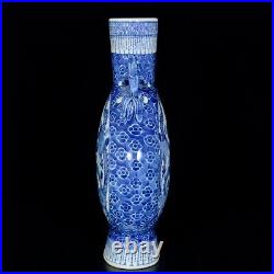 Nice Collectable Art Hand Painting Blue&white Porcelain Dragon Flat Vase