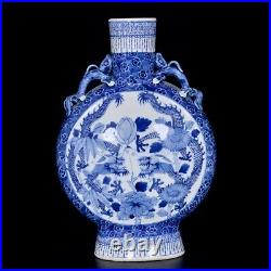 Nice Collectable Art Hand Painting Blue&white Porcelain Dragon Flat Vase