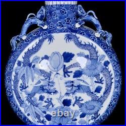 Nice Collectable Art Hand Painting Blue&white Porcelain Dragon Flat Vase