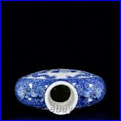 Nice Collectable Art Hand Painting Blue&white Porcelain Dragon Flat Vase