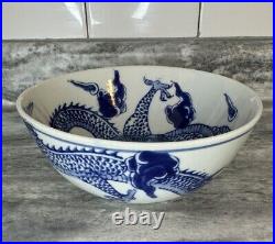 Old China porcelain Qing Dynasty Blue and White Dragon pattern Bowl