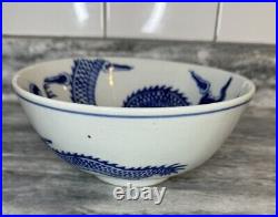 Old China porcelain Qing Dynasty Blue and White Dragon pattern Bowl