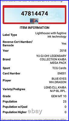 PSA 10 Blue-Eyes White Dragon Yugioh 1st Edition LCKC-EN001 NOT SDK-001 low pop