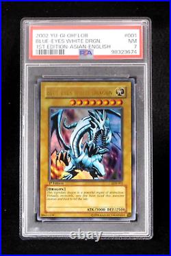 PSA 7 YuGiOh Blue Eyes White Dragon LOB-001 1st Ultra Rare Asian English 2002