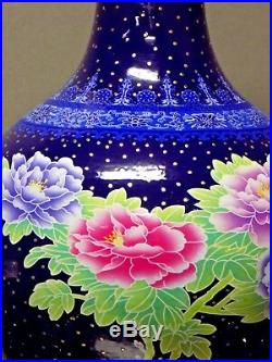 Pair 32 Chinese Porcelain Vase Lamps Dragon Blue & White 24k Embellishment