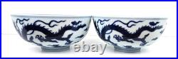 Pair of Antique Chinese Blue & White Dragon Bowls with Daoguang Mark in Padded Box Pair of Antique Chinese Blue & White Dragon Bowls with Daoguang Mark in Padded Box