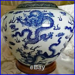 RALPH LAUREN Porcelain Chinese Blue and White Dragon Complete Lamp with Shade