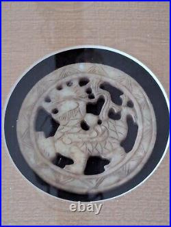 RARE White Jade Blue Dragon Disc In Shadow Box