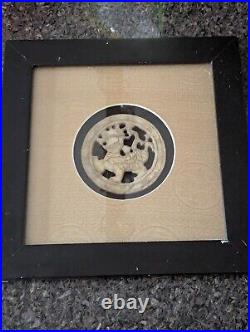 RARE White Jade Blue Dragon Disc In Shadow Box