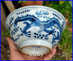 Rare China porcelain Qing Dynasty Qianlong Blue white Dragon pattern bowl