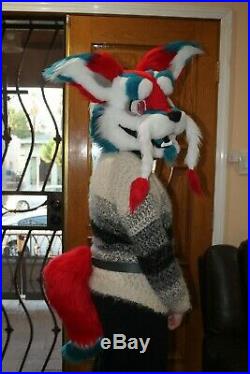 Red, blue and white Dragon Collie dog fursuit costume head and tail BRAND NEW