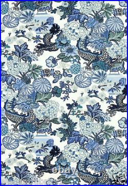 Schumacher Chinoiserie Chiang Mai Dragon Fabric 10 Yards Blue White Multi