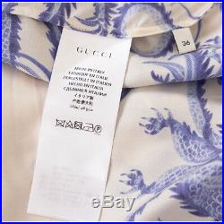 Sz 36 NEW $2980 GUCCI Ivory Silk BLUE DRAGON PRINT Flounce RUFFLE NECK DRESS XS