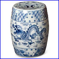 US Seller Blue & White Porcelain Chinese Imperial Dragon Motif Garden Stool