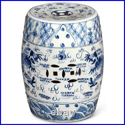 US Seller Blue & White Porcelain Chinese Imperial Dragon Motif Garden Stool