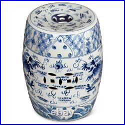 US Seller Blue & White Porcelain Chinese Imperial Dragon Motif Garden Stool