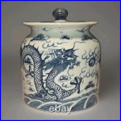 VTG Chinese Porcelain Dragon Jar Lid Chasing Pearl In Clouds Blue White