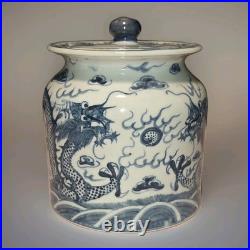 VTG Chinese Porcelain Dragon Jar Lid Chasing Pearl In Clouds Blue White