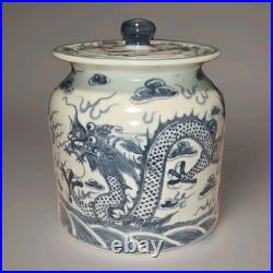 VTG Chinese Porcelain Dragon Jar Lid Chasing Pearl In Clouds Blue White
