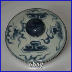 VTG Chinese Porcelain Dragon Jar Lid Chasing Pearl In Clouds Blue White
