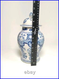 Vintage Chinese Dragon Blue & White Porcelain Vase With Lid 10.5 EUC Antique Vintage Chinese Dragon Blue & White Porcelain Vase With Lid 10.5 EUC Antique