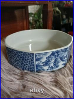 Vintage Japanese Blue & White Porcelain Kozan Gama Dragon Bowl or Dish