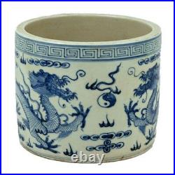 Vintage Style Blue and White Porcelain Dragon Motif Flower Pot 7