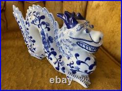 Vintage blue white porcelain lucky dragon figurine