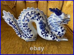 Vintage blue white porcelain lucky dragon figurine