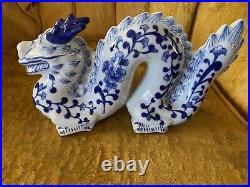 Vintage blue white porcelain lucky dragon figurine