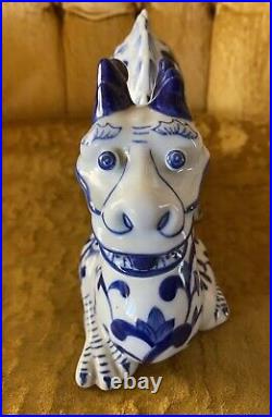 Vintage blue white porcelain lucky dragon figurine