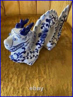 Vintage blue white porcelain lucky dragon figurine