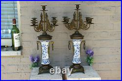 XL Antique delft blue white pottery Dragon gothic Candelabras candle holder