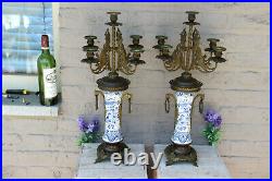 XL Antique delft blue white pottery Dragon gothic Candelabras candle holder