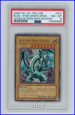 YUGIOH! PSA 8 NM-MT 2002 Blue-Eyes White Dragon LOB-001 Ultra Rare Unli Original