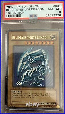 Yu-Gi-Oh! 2002 Blue Eyes White Dragon SDK-001 1st Edition PSA 8