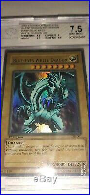 Yu-Gi-Oh! NEAR MINT BGS 7.5 Blue-Eyes White Dragon LOB-001 1st Edition