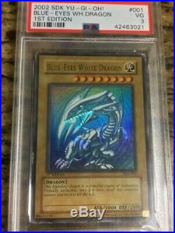 YuGiOh Blue-Eyes White Dragon SDK-001 Dark Magician SDY-006 1st Edition PSA 3/4