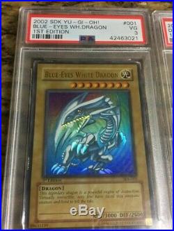 YuGiOh Blue-Eyes White Dragon SDK-001 Dark Magician SDY-006 1st Edition PSA 3/4